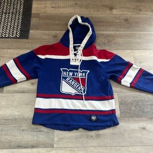 47 Brand Blue and Red New York Rangers Hoodie
